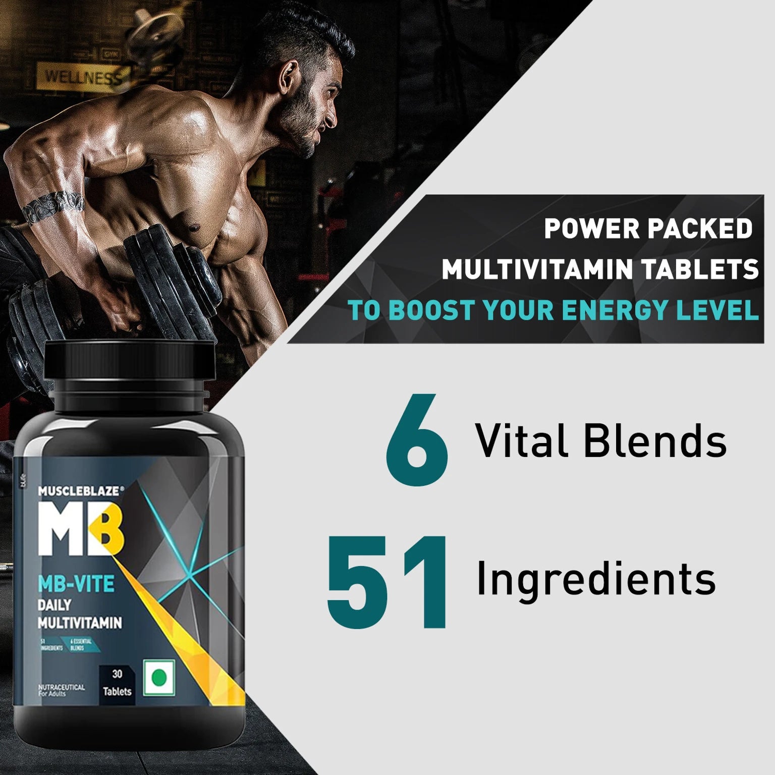 MuscleBlaze MB-VITE Daily Multivitamin, for Enhanced Energy, Stamina & Gut Health