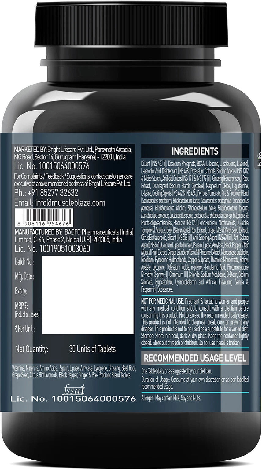 MuscleBlaze MB-VITE Daily Multivitamin, for Enhanced Energy, Stamina & Gut Health