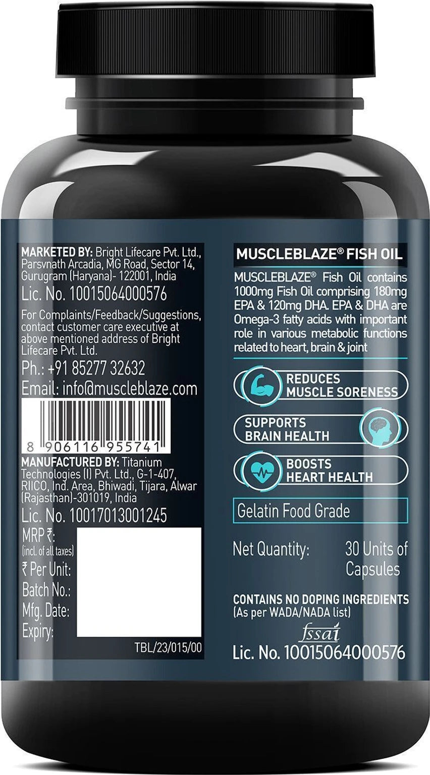 MuscleBlaze Omega 3 Fish Oil (1000 mg) with 180mg EPA and 120mg DHA